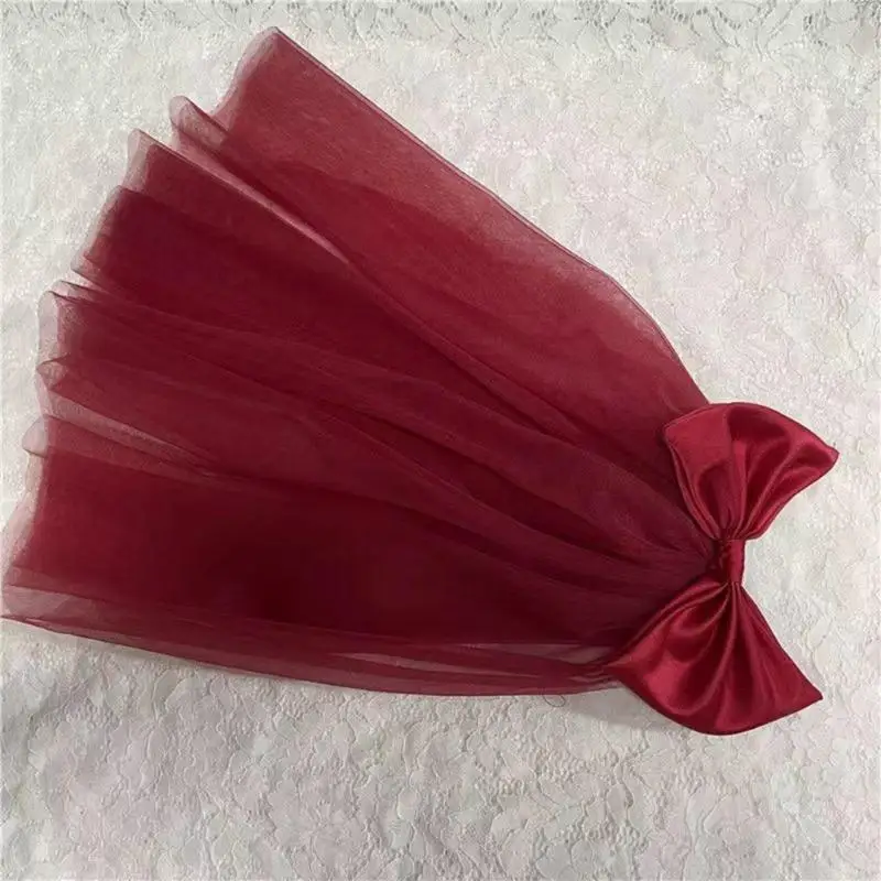 49MC Tulle Bowknot Veil Wedding Bride Short