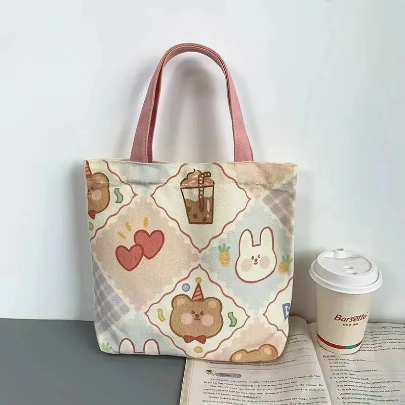 Casual Portable Reusable Shopping Bags Cute Cartoon Large Capacity Handbag Canvas Bags Knitting Tote Bag Fashion Women Hand Bags