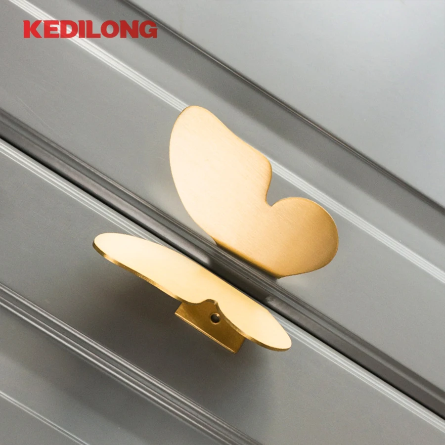 KEDLO زوج واحد من مقبض المطبخ ذو الشخصية الإبداعية والبساطة الحديثة على شكل فراشة بدون حفر بمقبض ذهبي ومقبض سحب للدرج