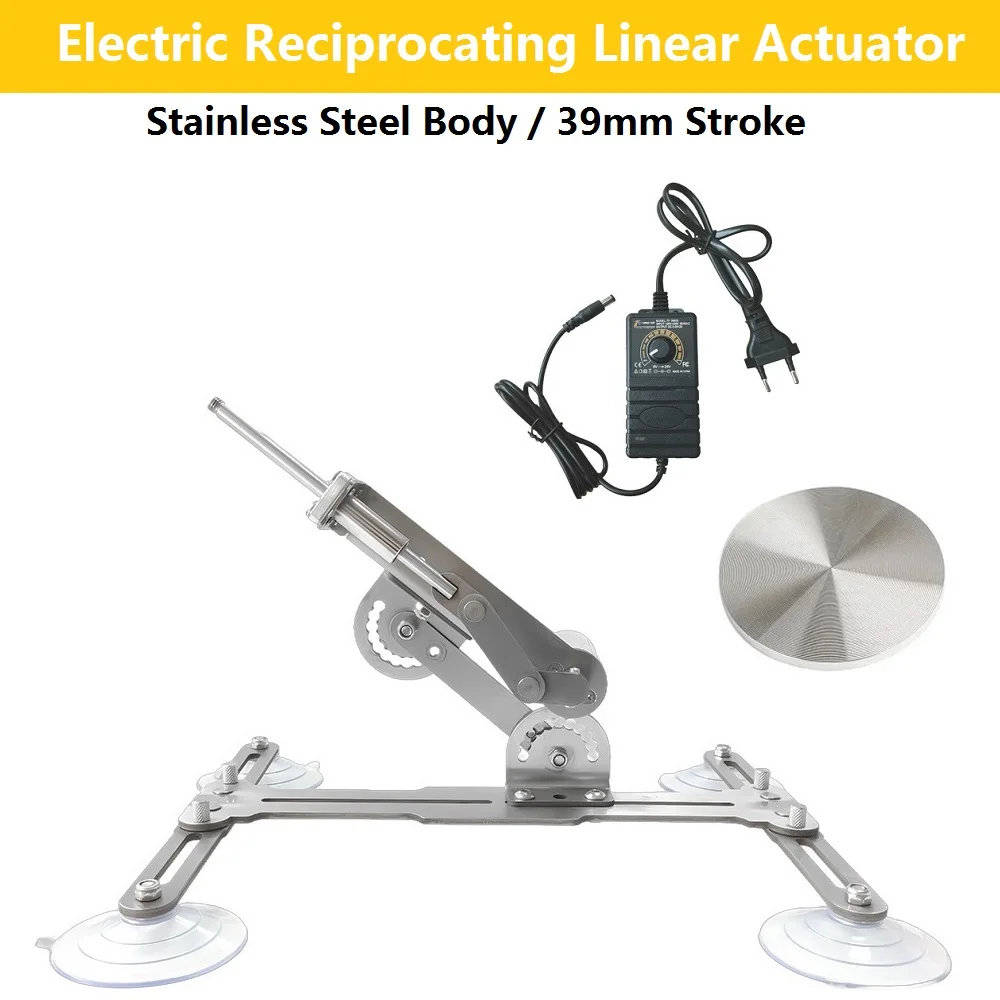 

Electric Linear Actuator 39mm Stroke Reciprocating Linear Actuator Stainless Steel Stand Holder Base Power Supply 60mm Disk