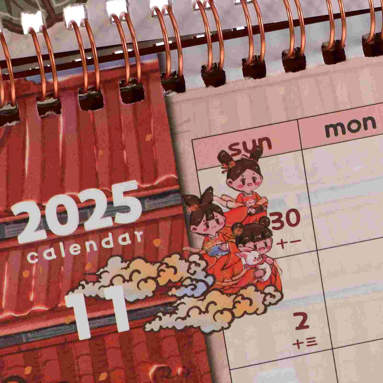 2025 calendário de mesa calendários acessórios de escritório desktop flip pequeno livro de bobina de pintura chinesa criativo