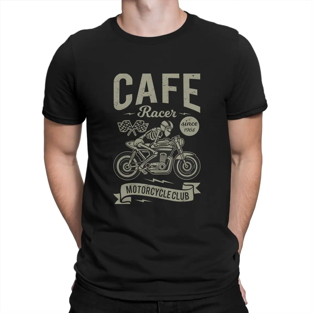 Speed Motorcycle T Shirt for Men Pure Cotton Leisure T-Shirts Crew Neck Cafe Racer Tee Shirt Short Sleeve Tops Printed