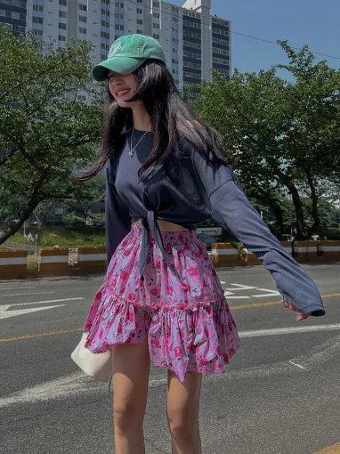 Slimming High Waist f Skirt with Ruffle Design for Women Ele Summer Chic Print Splicing Sle Ladies' Sweater