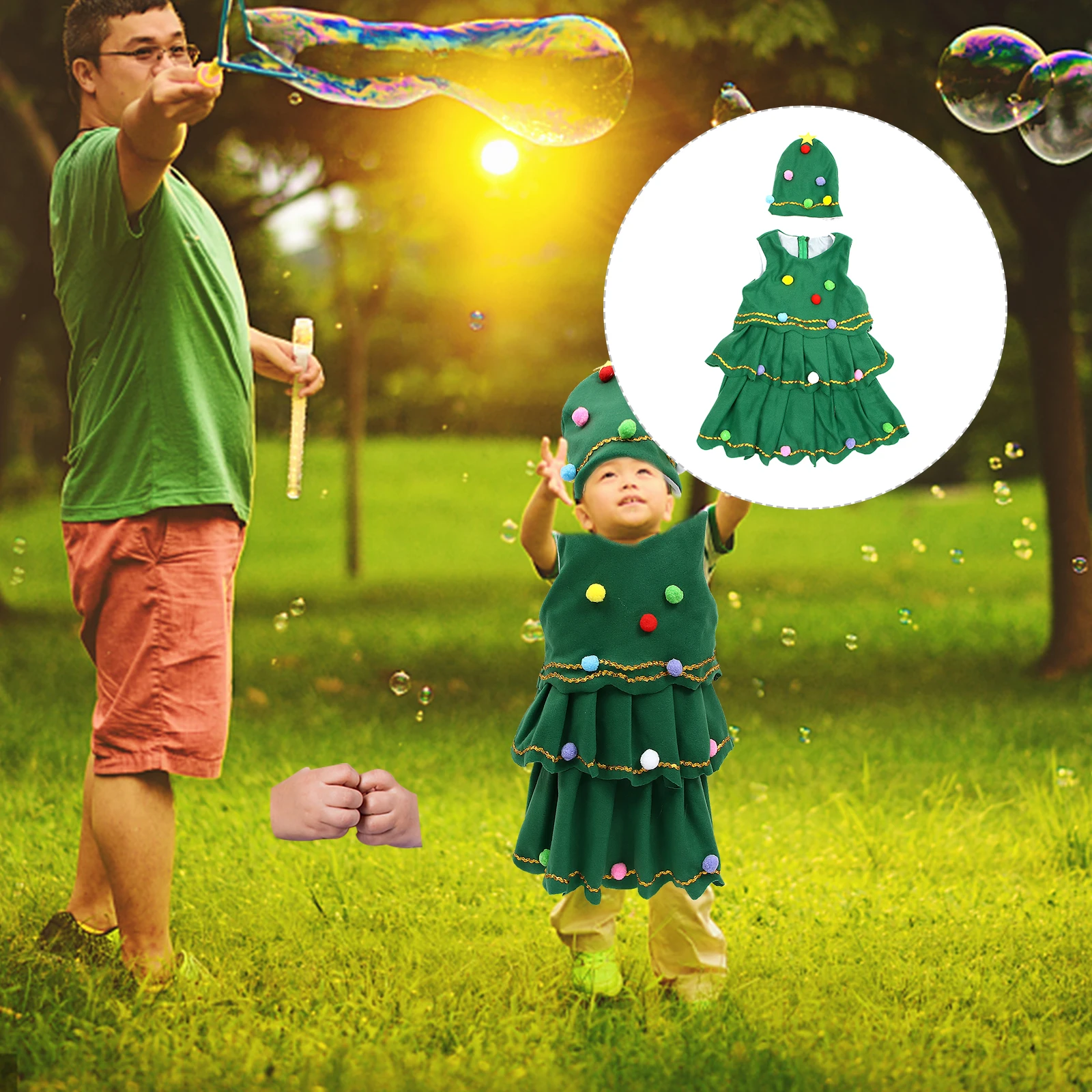 

Christmas Tree Hat Dress Costume for Kids Girls Boys Cartoon Stage Show Outfits Soft Stretchy Material Fits Most Perfect Curves