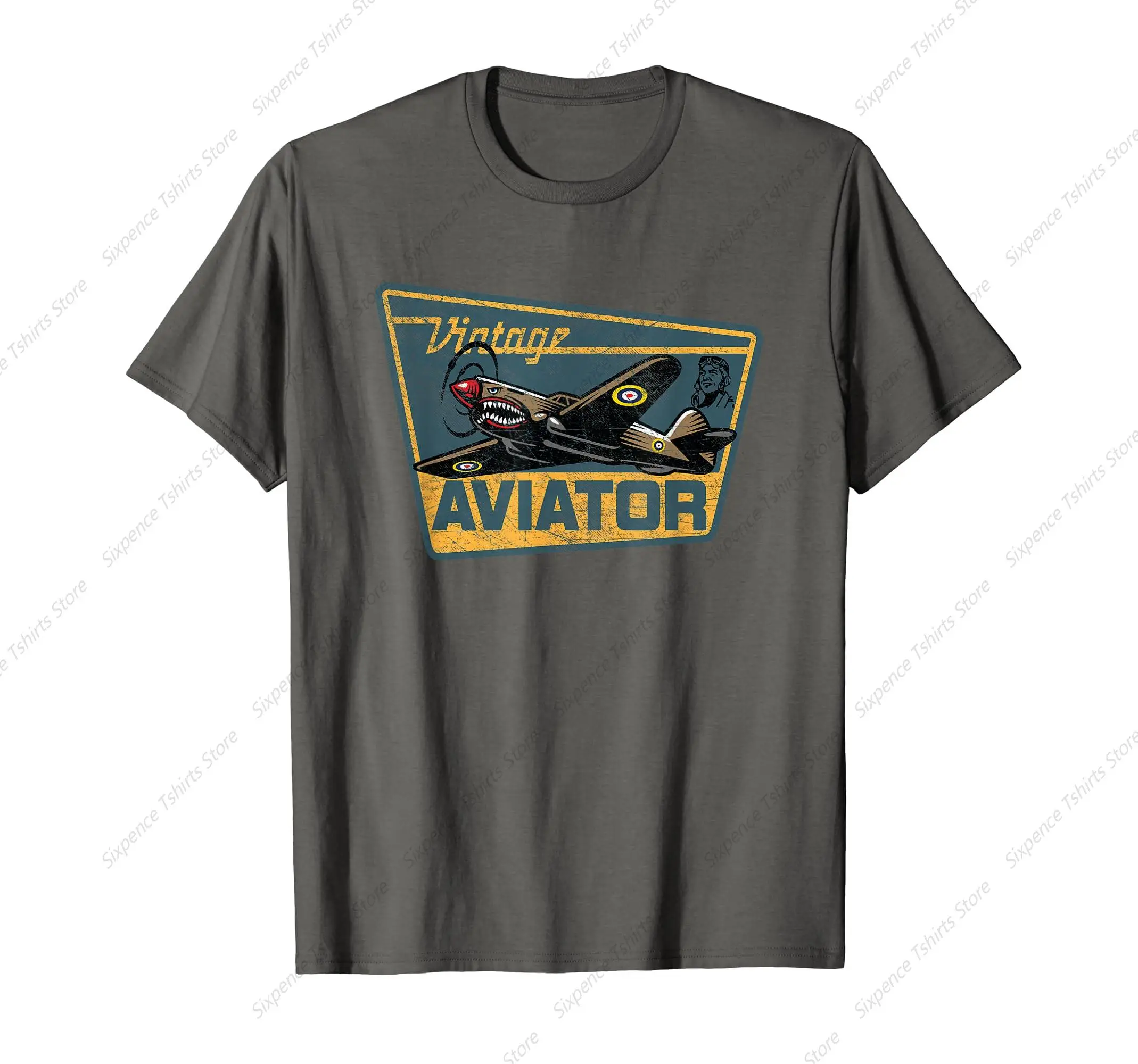 Vintage Aviator Airplane Aircraft Pilot Warhawk Gift Men‘s T-Shirt Soft Comfortable Easy to Wear Simple Practical