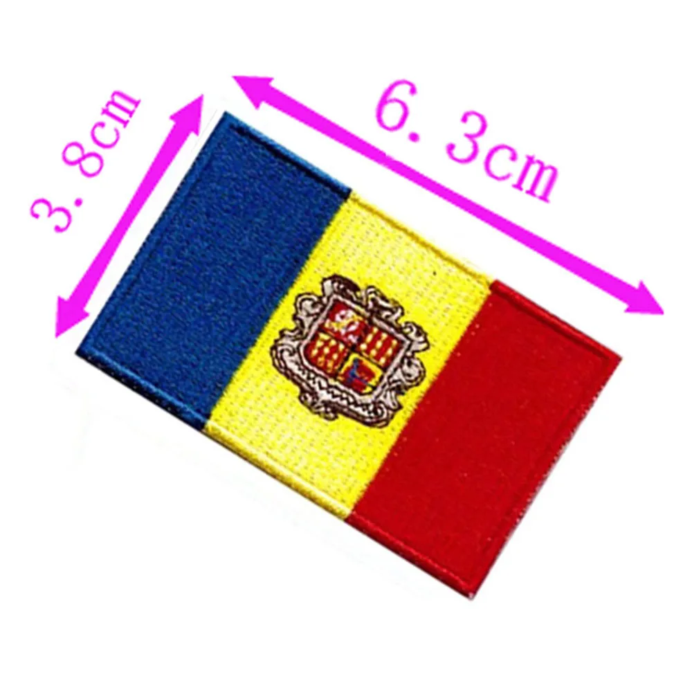 Andorra Country Flag Embroidery Patch 6.3cm Wide High Quality Iron On Sew On Backing/Hand Craft/Applique/Hot Cut