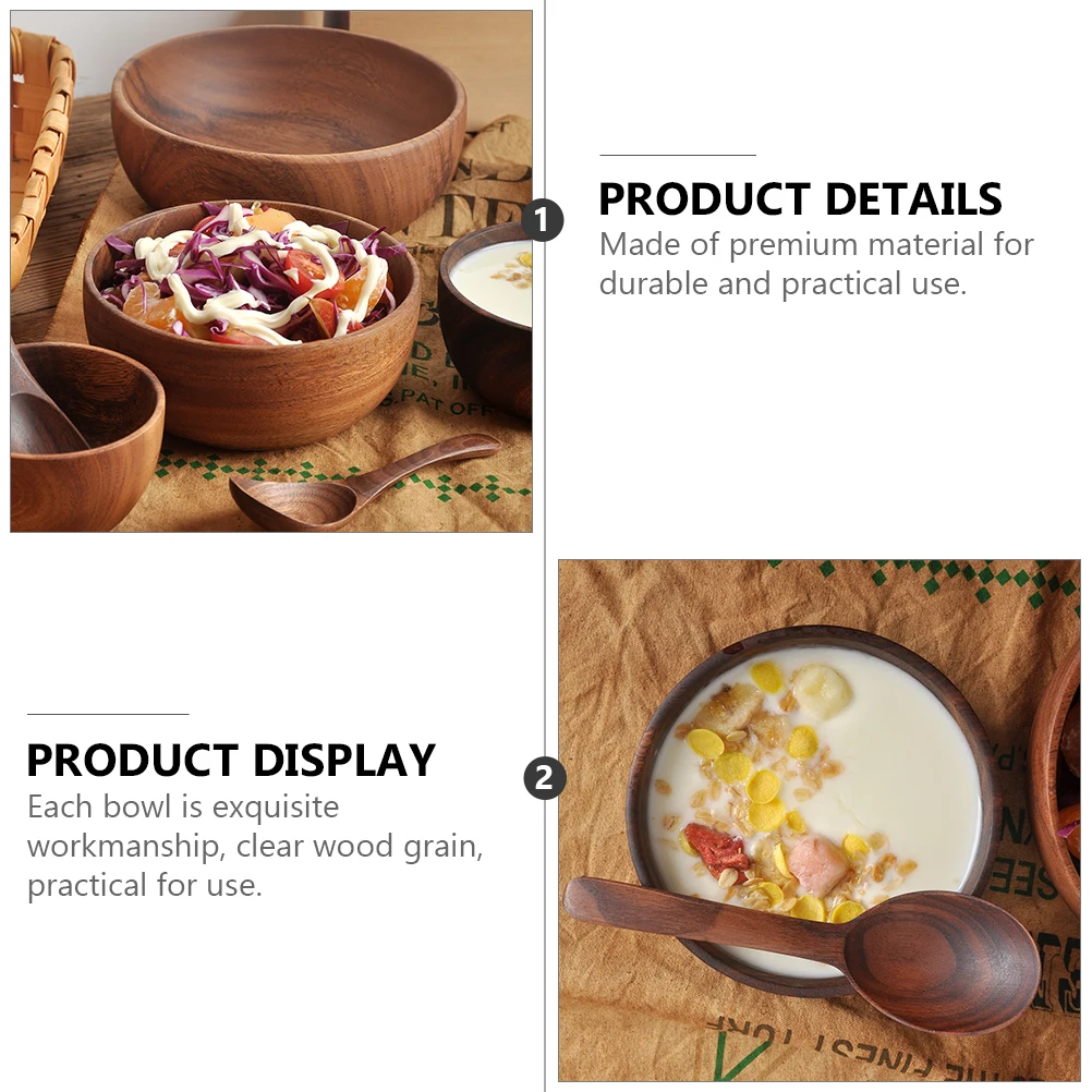 

Acacia Wooden Bowls Premium Material Clear Grain Snacks Salad Food Serving Smooth Edges No Cut Worry Rice Soup Kitchen Barware