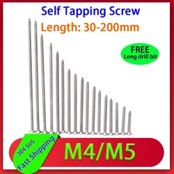 Wood Screw Long Screw 304 Stainless Steel Flat Head Extended Self Tapping Screw Switch Socket Panel Countersunk M4 M5