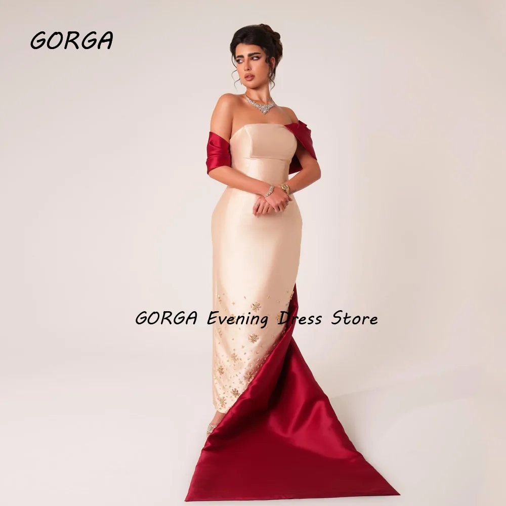 GORGA Red Strapless Satin Mermaid Princess dress 2024 Slim Backless Ocassion Gown Floor-Length Formal Evening Dress