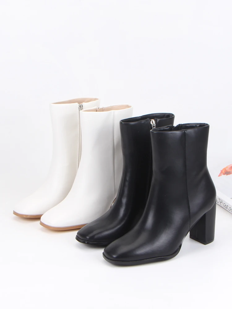 

Faionable Chunky Heel Square Toe Women's Boots Pure Color Side Zip ort Boots Ele Ladies Single Boots Trendy