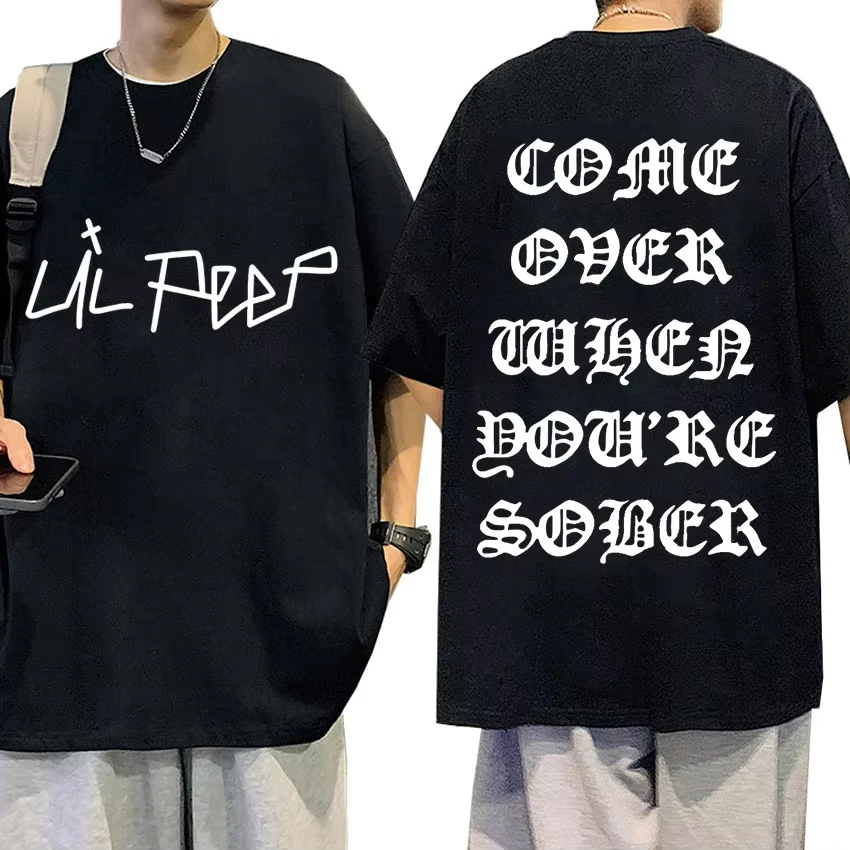 Rapper Lil Peep Come Over When You're Sober Tour Concert Print Tee Shirt Men Hip Hop Fashion Oversized T-shirts Streetwear