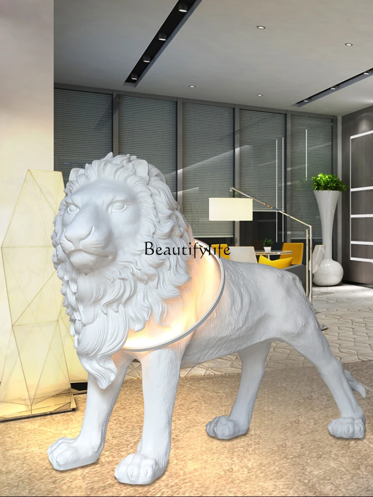 Lion Sculpture Luminous Object Nordic Light Luxury Creative Art Large Furnishings Ornaments