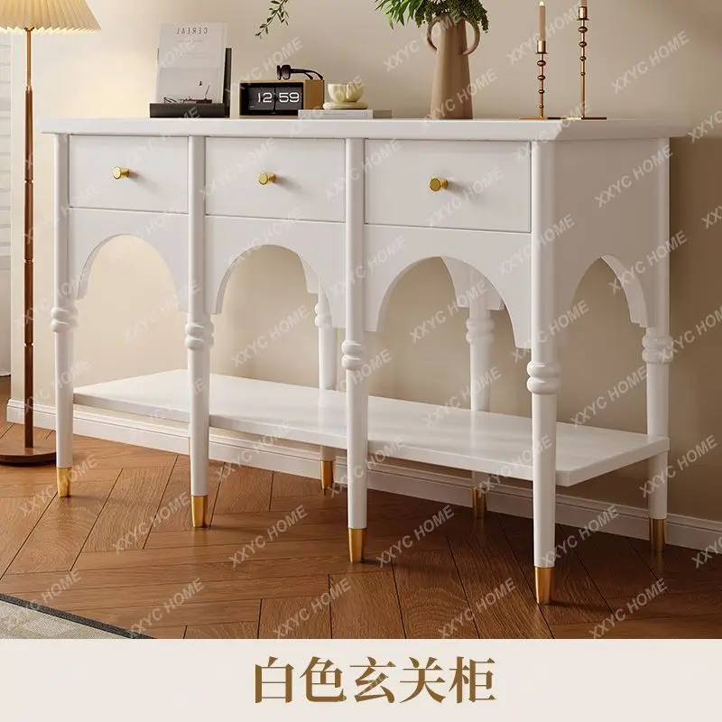 XX Cream Style Solid Wood Entrance Cabinet Living Room Entrance Medieval Style Retro Wall Entrance Platform