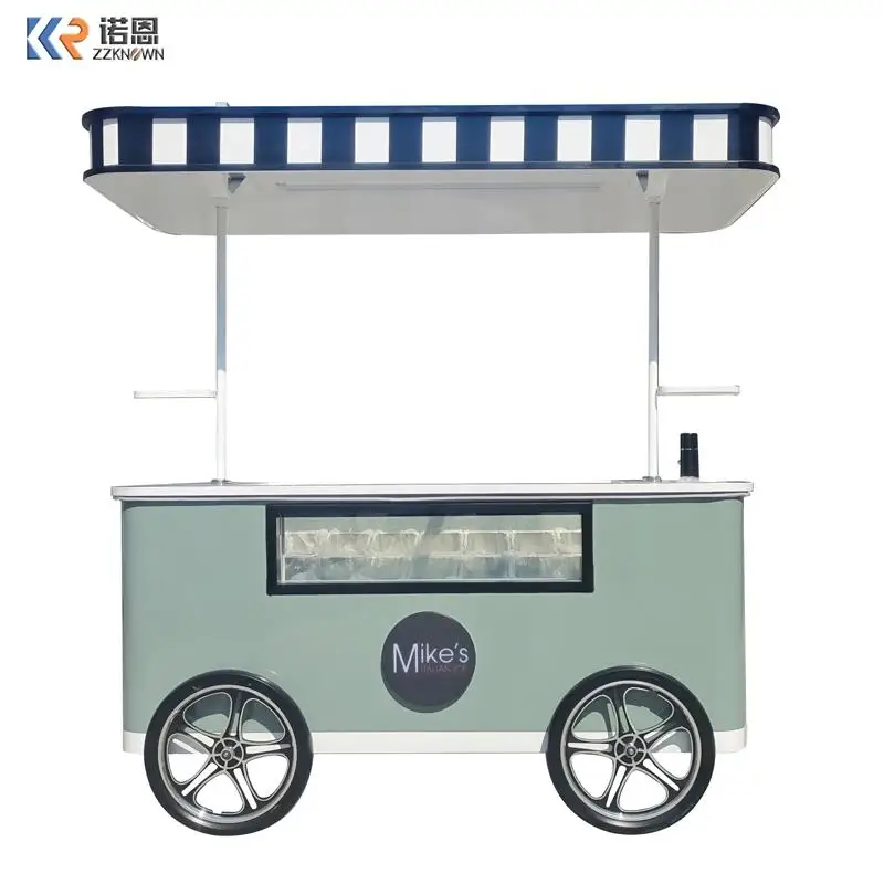 Factory Price  Refrigerated Ice Cream Gelato Popsicle Display Cart Trolley Van Street Hand Push Gelato Ice Cream Cart