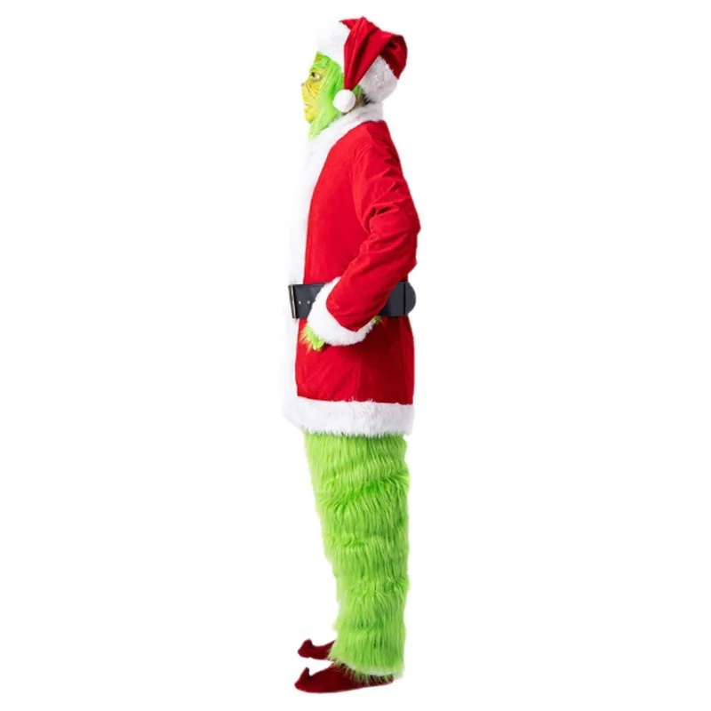 Halloween cross-border explosion green hair monster Grinch cosplay Santa Claus with fur pants suit play costume