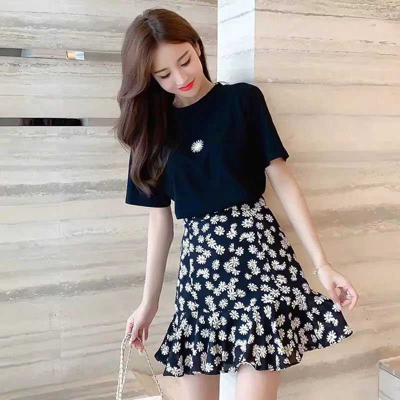 Women's Skirt Ruffle Skirts for Women High Waist Clothes Beach Floral Midi Trend Korean Style New In Casual Luxury Stylish Cheap