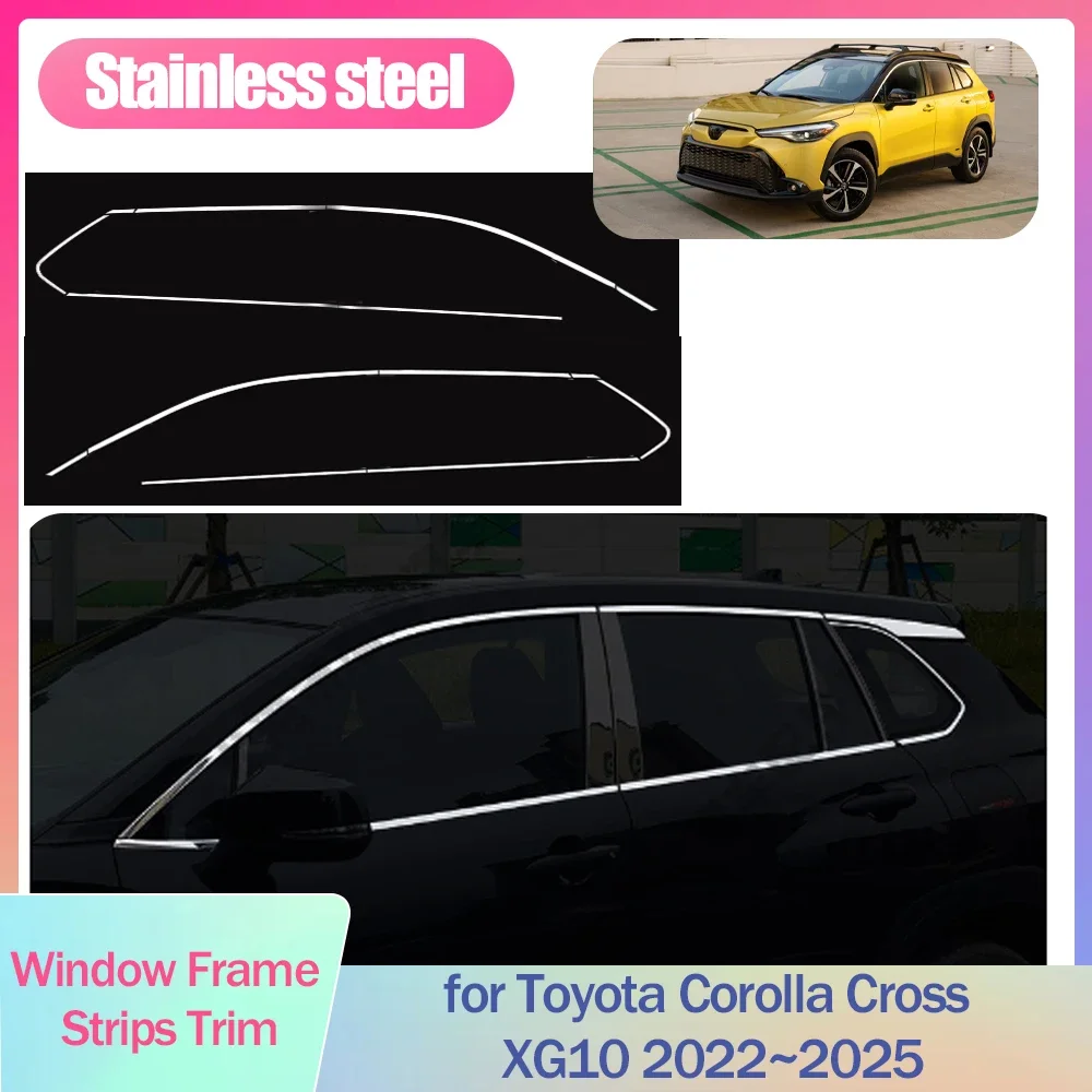 Full Window Frame Strips Trim for Toyota Corolla Cross XG10 2022~2025 2023 Cover Silver Stainless Steel Car Sticke Accessories