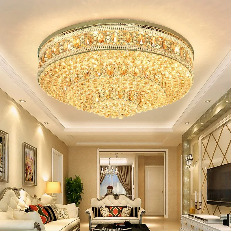 European Large Crystal Ceiling Chandelier Classic Luxury Led Lampara Gold Round Ceiling Lights Home Decor Lustre Home Appliance