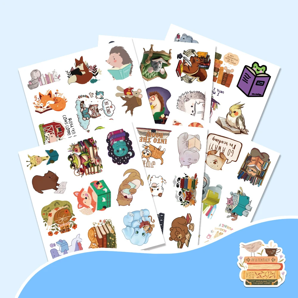 10/30/60pcs Funny Animal Books Reading Stickers Cute Cartoon Graffiti Decals DIY Motorcycle Phone Guitar Waterproof Sticker Toys