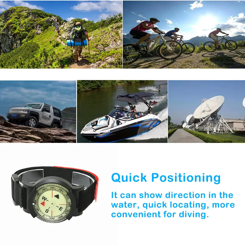 Wristband Sighting Compasses Diving Navigation Self-adhesive Band Adjustable Tool Rotatable Waterproof Luminous Dial