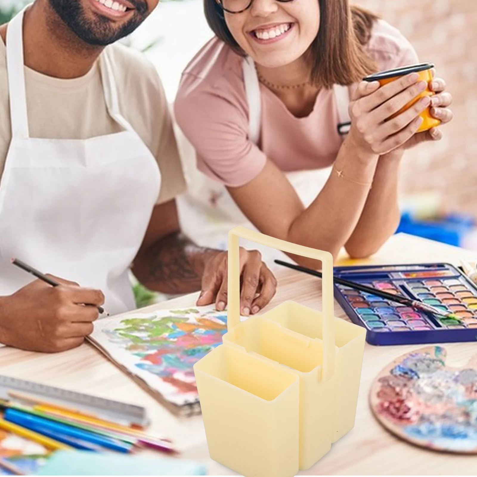 ชุดอุปกรณ์ล้างแปรง 1 ชุด ถังล้างพลาสติกแบบถอดได้ อุปกรณ์ศิลปะแบบพกพา เครื่องมือล้างแปรงสำหรับใช้ในบ้าน โรงเรียน และการฝึกอบรม