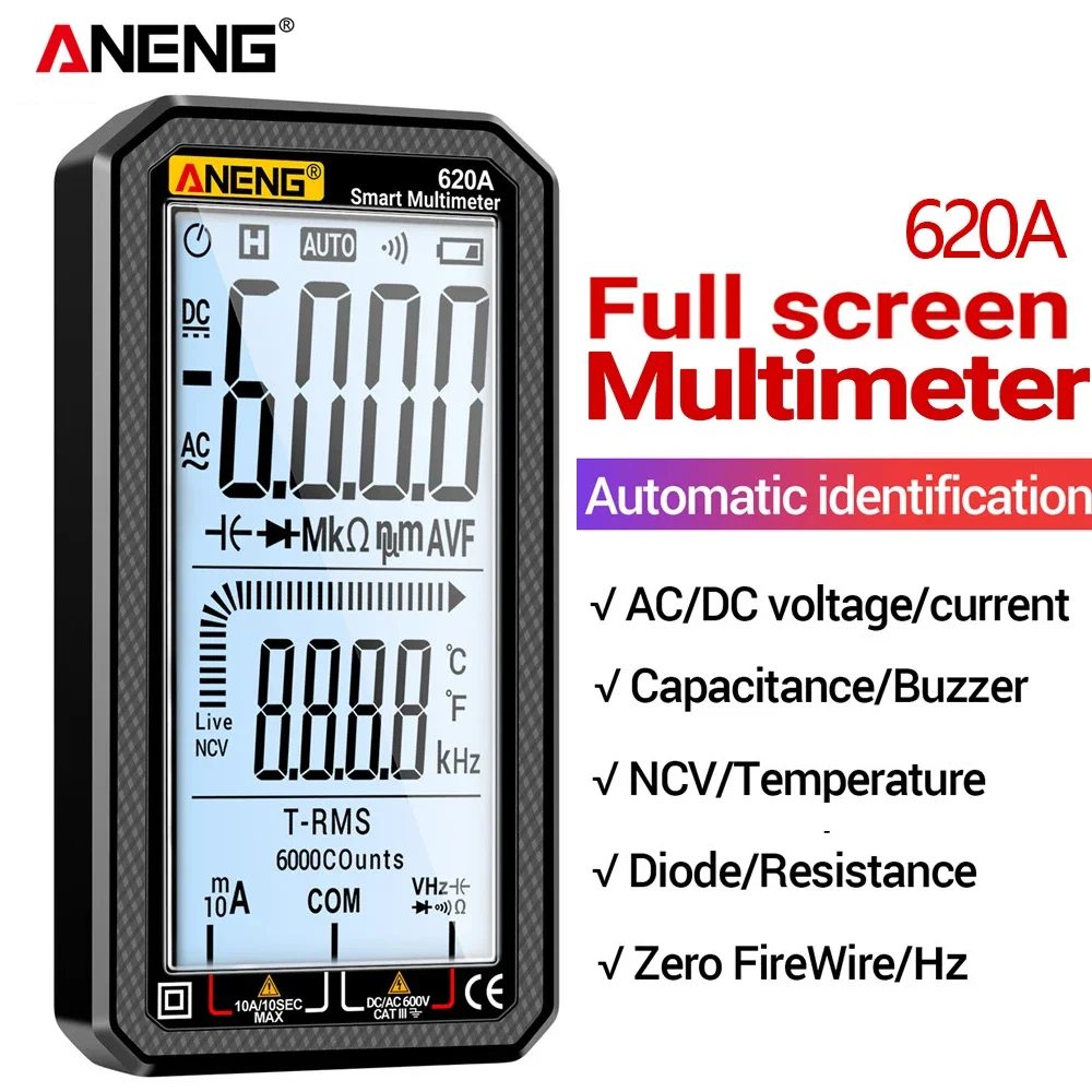 

ANENG 620A Digital Smart Multimeter Transistor Testers 6000 Counts True RMS Auto Electrical Capacitance Meter Temp Resistance