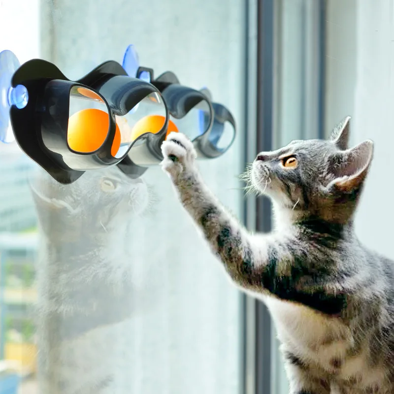 Plastic Sucker Cat Toy Track Ball Pet Accessories Window Table Tennis Adsorption Glass Cat Toy Funny Cat Educational Toys Supply