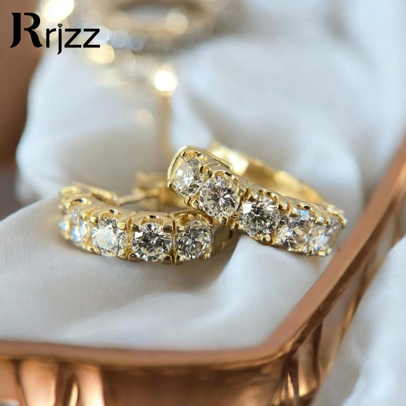 

Rrjzz 4mm Full Moissanite Hoop Earrings for Women Certified Round Cut D-Color Lab Created Diamond Huggie Earrings Jewelry Gifts