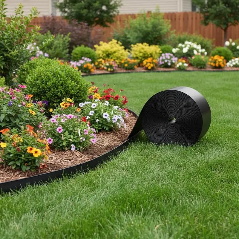 Recycled HDPE Flexible Garden Border 10 inch x 60 ft For Landscaping Lawn Yard, Weed Barrier Coiled Terrace Board High Density Polyethylene Black
