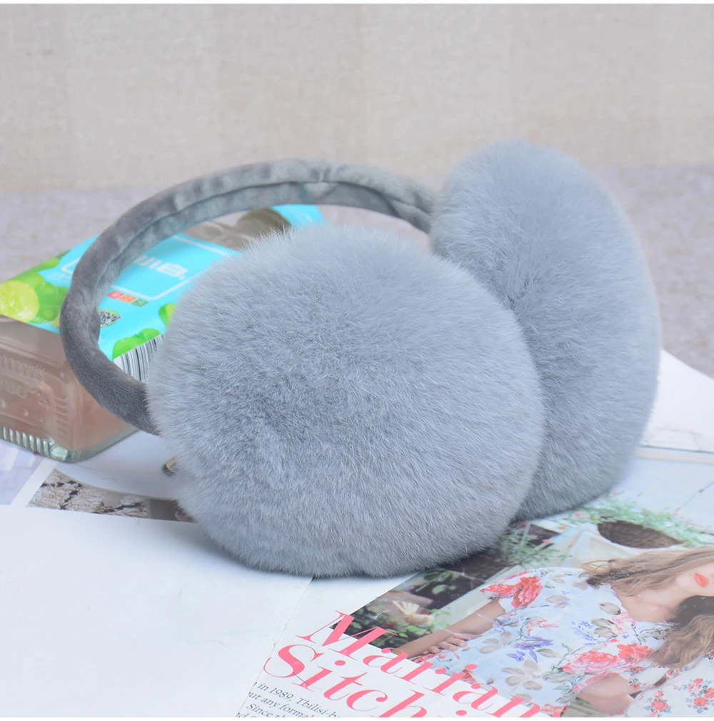 Rex Rabbit Fur Hang Ear Cover Warm Winter Earmuffs Headwear Ear Muffs Fur Earmuffs Cold Ear Warmer Fold Ear Protection Headband