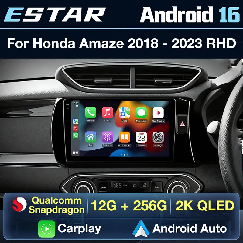 Android 16 2K QLED Car Multimedia PlayerFor Honda BR-V Amaze 2018 - 2024 RHD Auto GPS Head Unit Radio Carplay Video BT DAB DSP