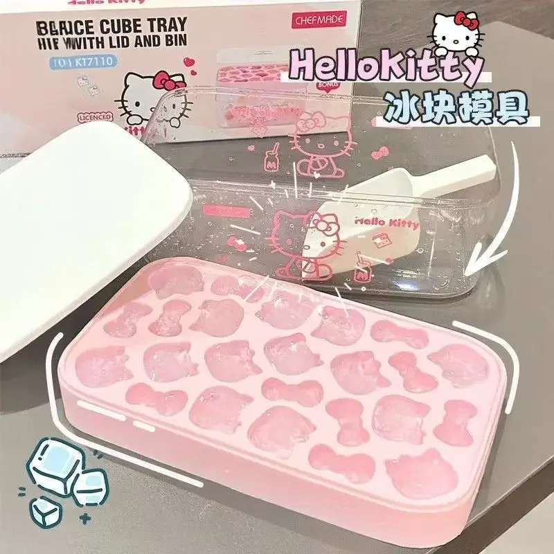 Sanrio Hellokitty home-made ice artifact sealed with lid mini ice mold silicone ice tray ice storage box press ice box ice maker