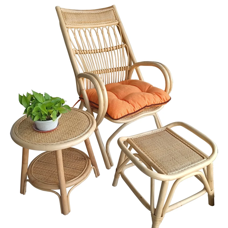 

Natural Real Rattan Chair Single High Back Chair Recliner Pedal Combination B & B Cane Chair