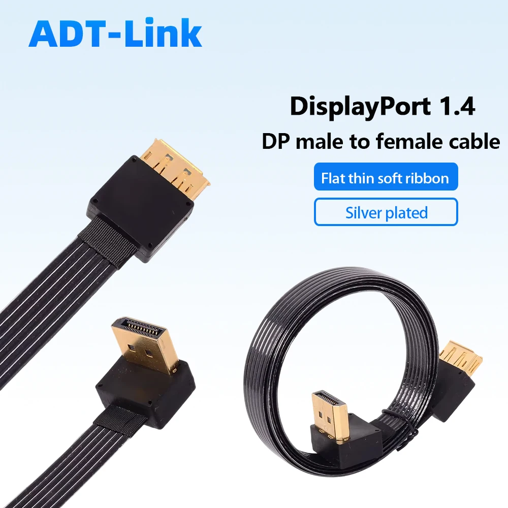DP 1.4 Male To Female Extension Cable, Flat Thin Soft DP Extender, Silver Plated Wire HDR DSC 4K@144Hz 2K@165Hz for Monitor GPU