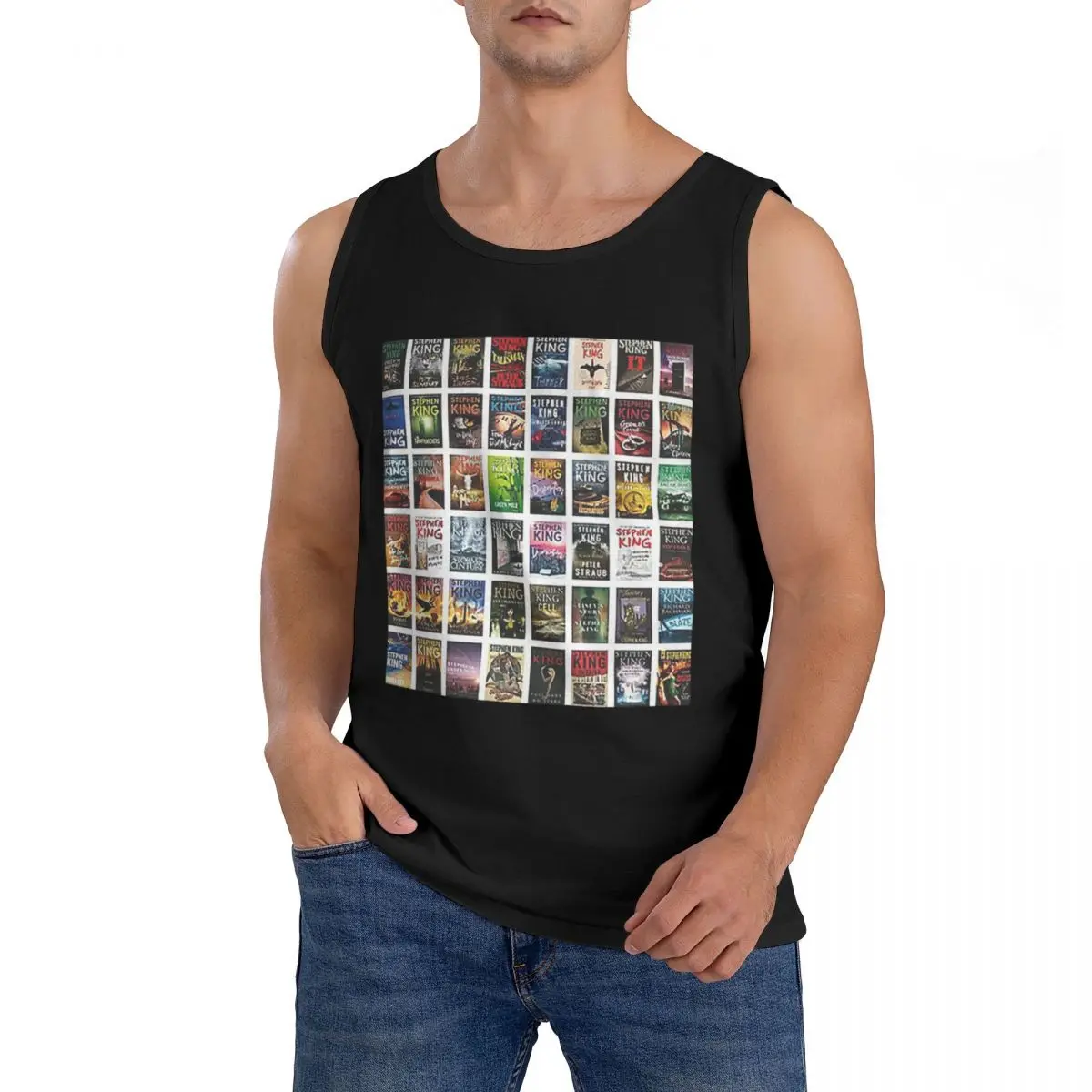 100% Cotton Complete Works Of Stephen King Sleeveless T-Shirt Men Workout Sports Clothing Tops Men's Crew Neck Vest