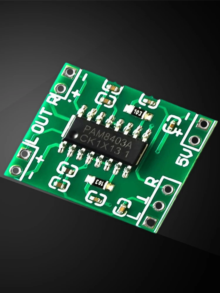 

PAM8403 Mini Power Amplifier Board Module 2.5V-5.5V 2 Channels Super Mini Stereo Audio AMP Board Class D 2x3W for Volume Control