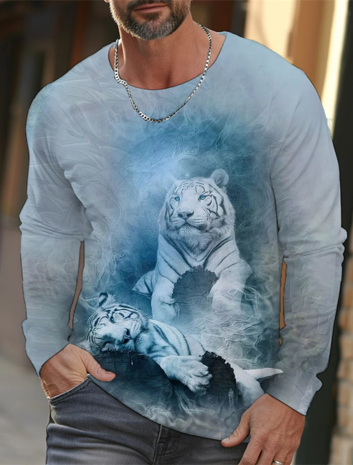 Tiger Graphic Men\'s Long Sleeve T-shirt for Men Clothing Casual Top Tee Shirt Fashion Animal 3D Full Printing Streetwear