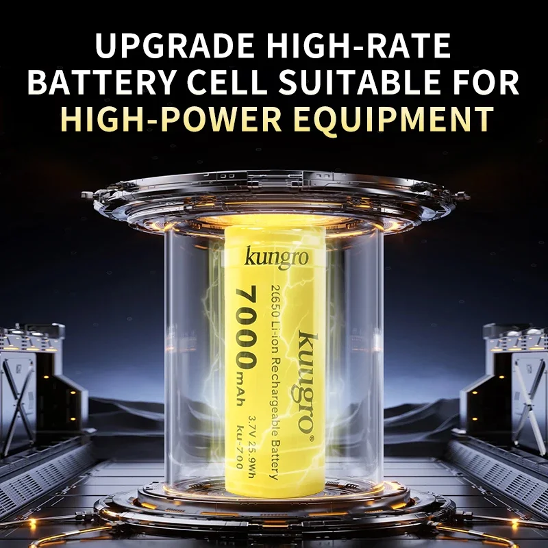 

26650 Lithium Battery 7000mAh 35A - 3.7V Rechargeable Cell for Flashlight, Vape, Solar Light - Long Cycle Life