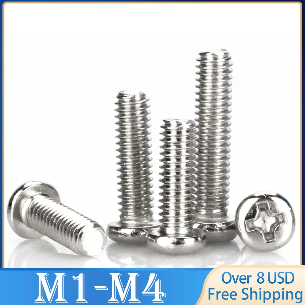 100pcs Cross Recessed BM Pan Head Screws Nickel Plated Carbon Steel M2 M2.5 M3 M4 Phillips Machine Screws Grade 4.8 DIN7985