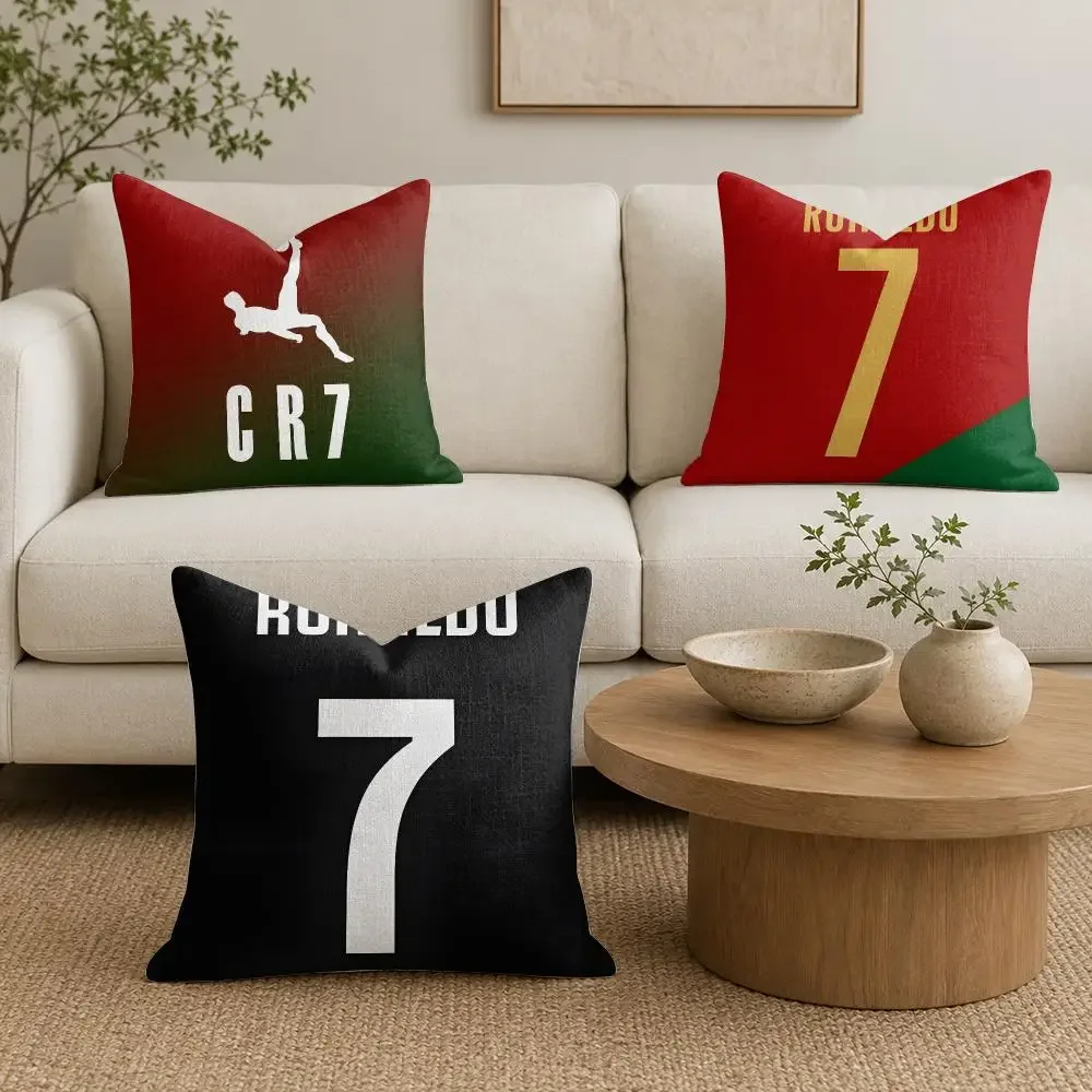 Football C-Cristiano Ronaldo Cushion Cover Organic Natural Linen Pillowcase with Double Sided Print for Sofa Home Decor Gift