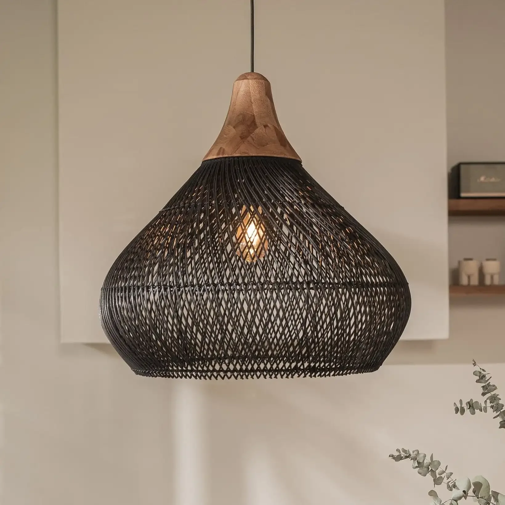 Lampade a sospensione in rattan Grande lampadario in vimini intrecciato a mano Ciondolo Boho Cestino in rattan Lampada a sospensione Cucina Isola Soggiorno