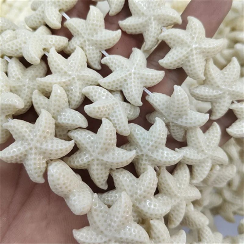 

18 шт., новые одинаковые бусины с морской звездой, кремово-белые цвета, размер 25 мм, свободные бусины «сделай сам», ювелирные аксессуары, глиняные материалы