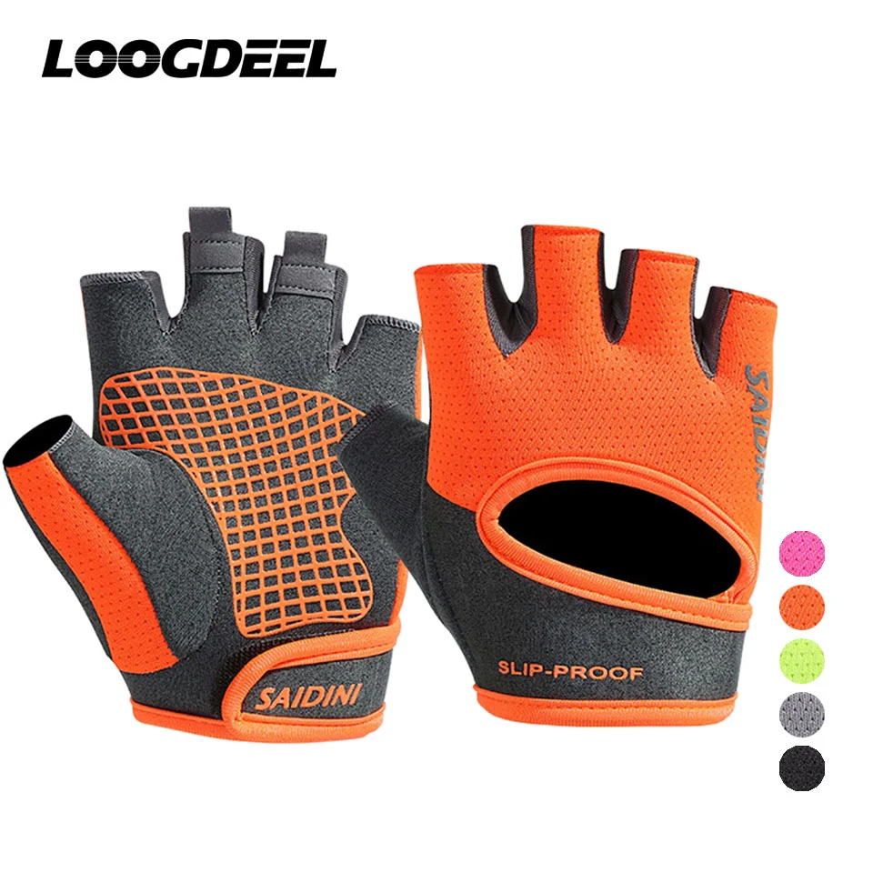 LOOGDEEL-Luvas Unisex Meio Dedo, Luvas de Ciclismo, Antiderrapante, Respirável, À Prova de Choque, Resistente ao Desgaste, Fitness ao ar livre, Boxe, Corrida