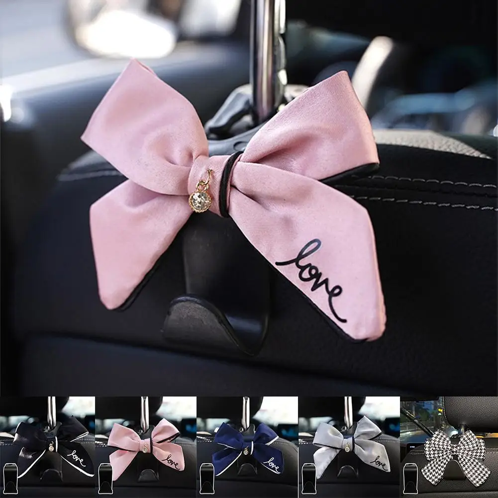 Car Seat Hook Cartoon Cute Bow Safety Seat Hooks Holder Bag Car Head Interior Hanger Vehicle Accessorie Organizer U7E1