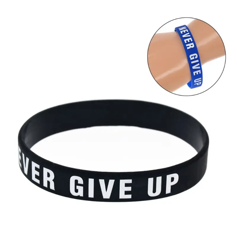 Pulseira silicone motivacional nunca desistir letras coloridas pulseira elástica esportiva presentes