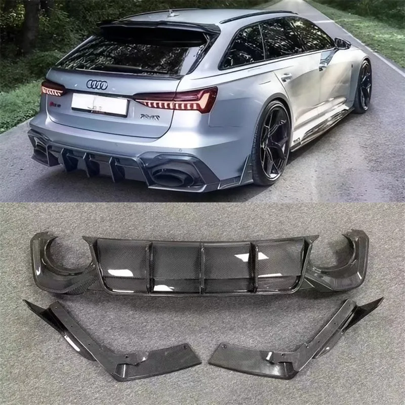 

For Audi RS6 RS7 C7 2019-2024 Real Carbon Fiber Car Rear Bumper Lip Diffuser Wrap Corner Splitters Spoiler Accessories Body Kit