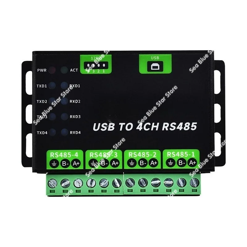 Industrial-grade rail-type universal serial port module USB to 4-way RS485 converter, multi-system compatibility