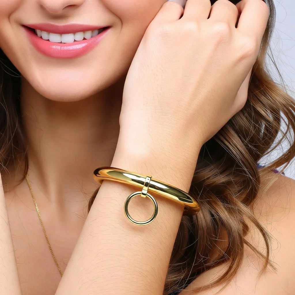 H057P Stainless Steel Wrist Ankle Cuffs Lockable Bangle Bracelets Jewelry with Removable Slave O Ring