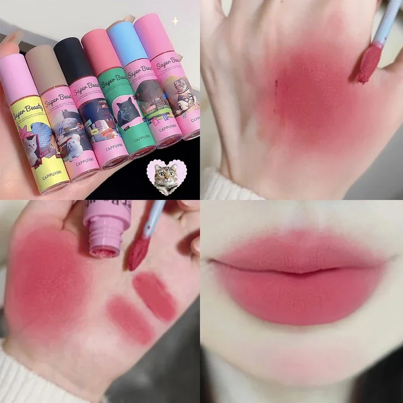 Brillo de labios rosa, rojo y marrón, resistente al agua, larga duración, fácil de llevar, terciopelo, sedoso, suave, barro líquido, maquillaje coreano, tinte de labios