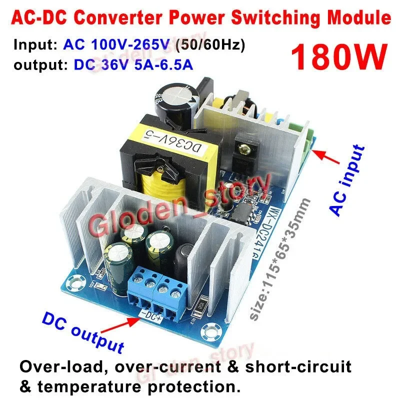 50Hz/60Hz High Power AC-DC Buck Voltage Converter AC 110V 220V 230V to 36V 5A 180W Step Down Switching Power Supply PCB Module